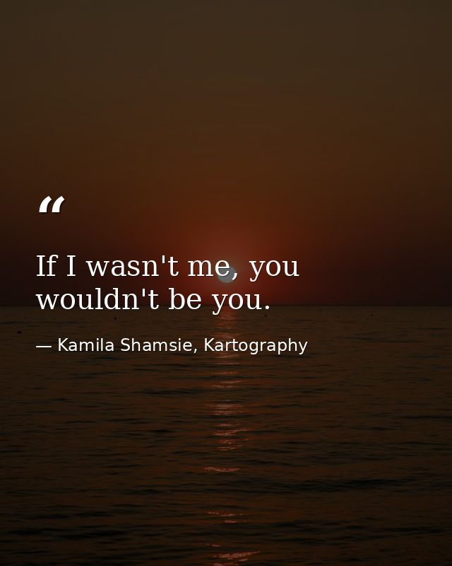 If I wasn't me, you wouldn't be you. — Kamila Shamsie, Kartography