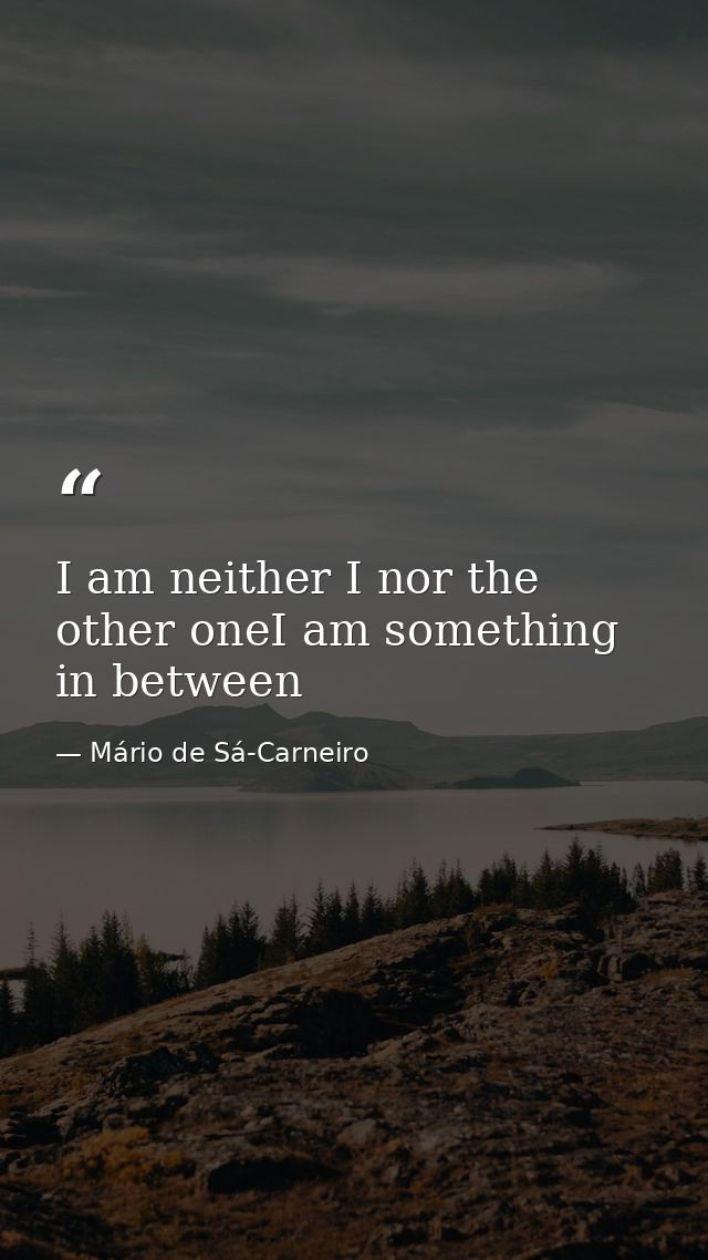 I am neither I nor the other oneI am something in between — Mário de Sá-Carneiro
