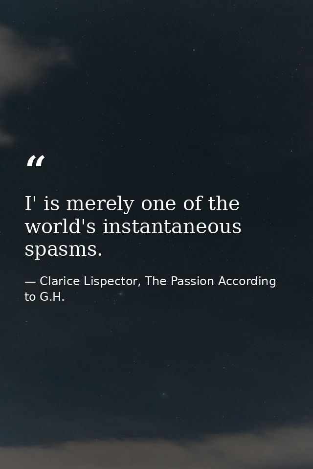 I' is merely one of the world's instantaneous spasms. — Clarice Lispector, The Passion According to G.H.