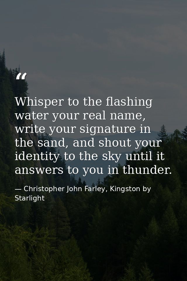 Whisper to the flashing water your real name, write your signature in the sand, and shout your identity to the sky until — Christopher John Farley, Kingston by Starlight
