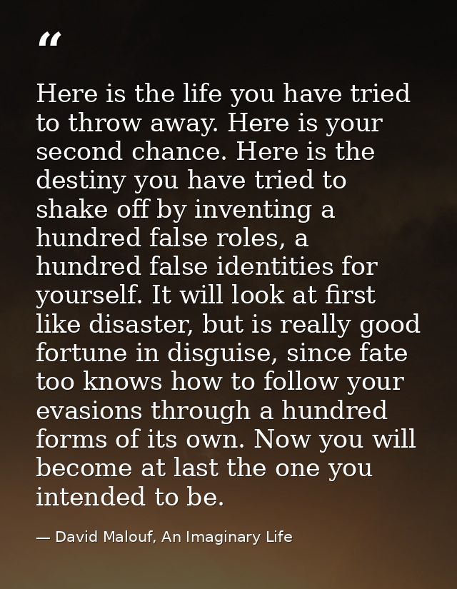 Here is the life you have tried to throw away. Here is your second chance. Here is the destiny you have tried to shake o — David Malouf, An Imaginary Life