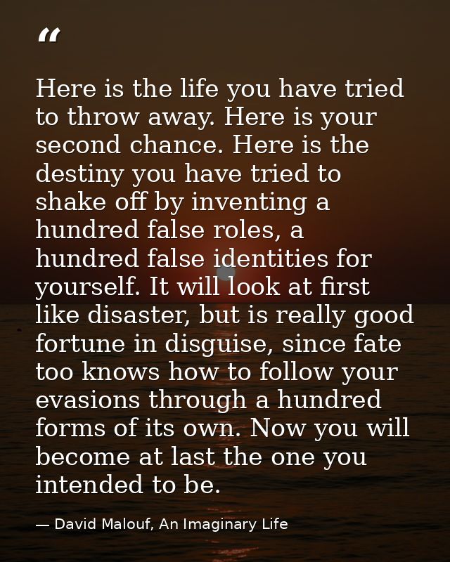 Here is the life you have tried to throw away. Here is your second chance. Here is the destiny you have tried to shake o — David Malouf, An Imaginary Life
