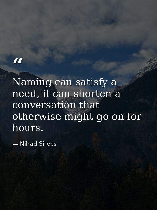 Naming can satisfy a need, it can shorten a conversation that otherwise might go on for hours. — Nihad Sirees