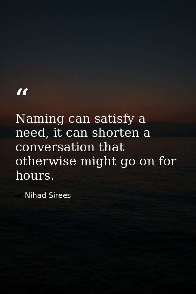Naming can satisfy a need, it can shorten a conversation that otherwise might go on for hours. — Nihad Sirees