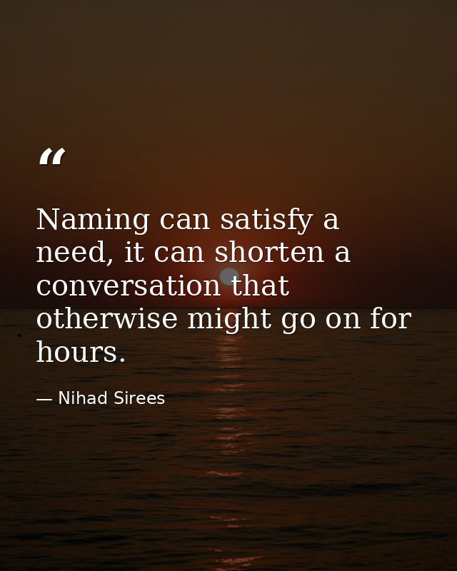Naming can satisfy a need, it can shorten a conversation that otherwise might go on for hours. — Nihad Sirees