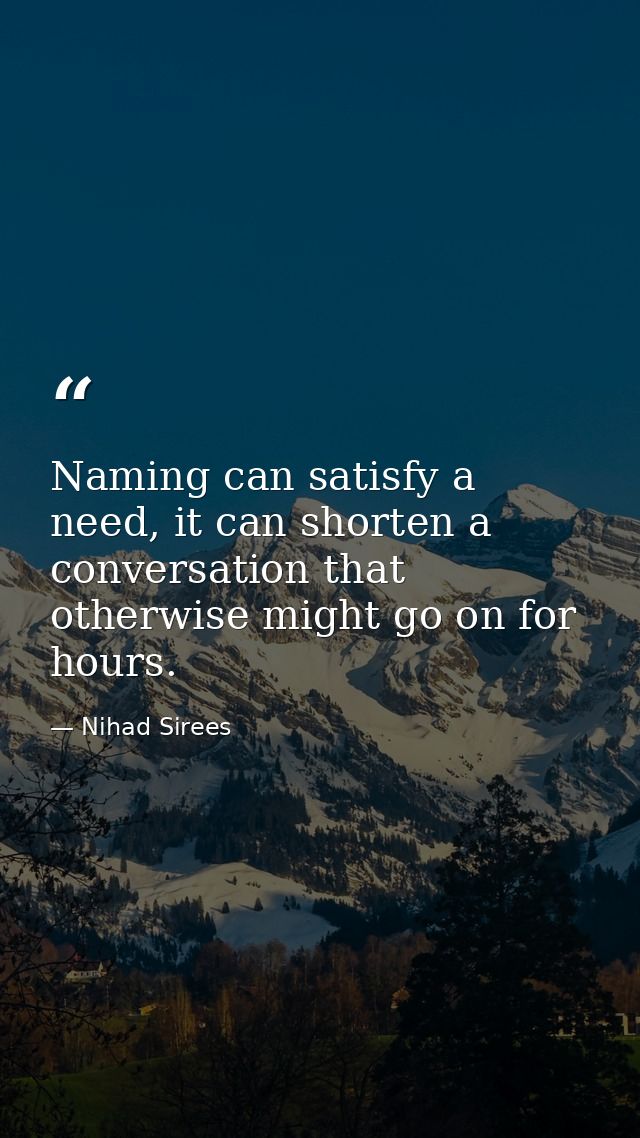Naming can satisfy a need, it can shorten a conversation that otherwise might go on for hours. — Nihad Sirees