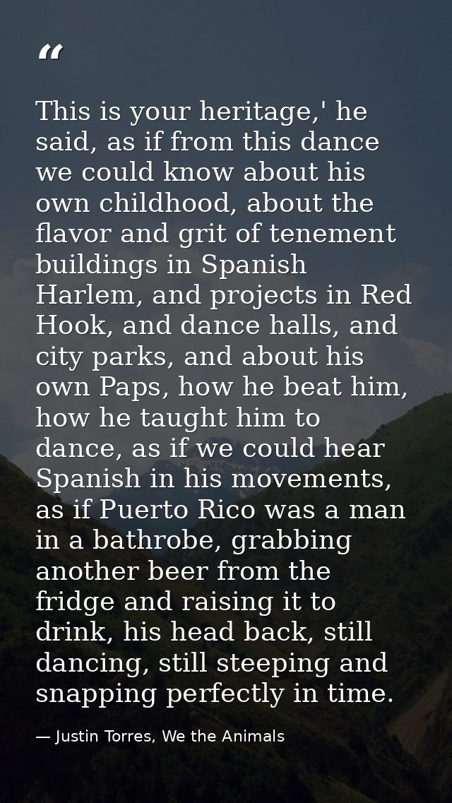This is your heritage,' he said, as if from this dance we could know about his own childhood, about the flavor and grit  — Justin Torres, We the Animals