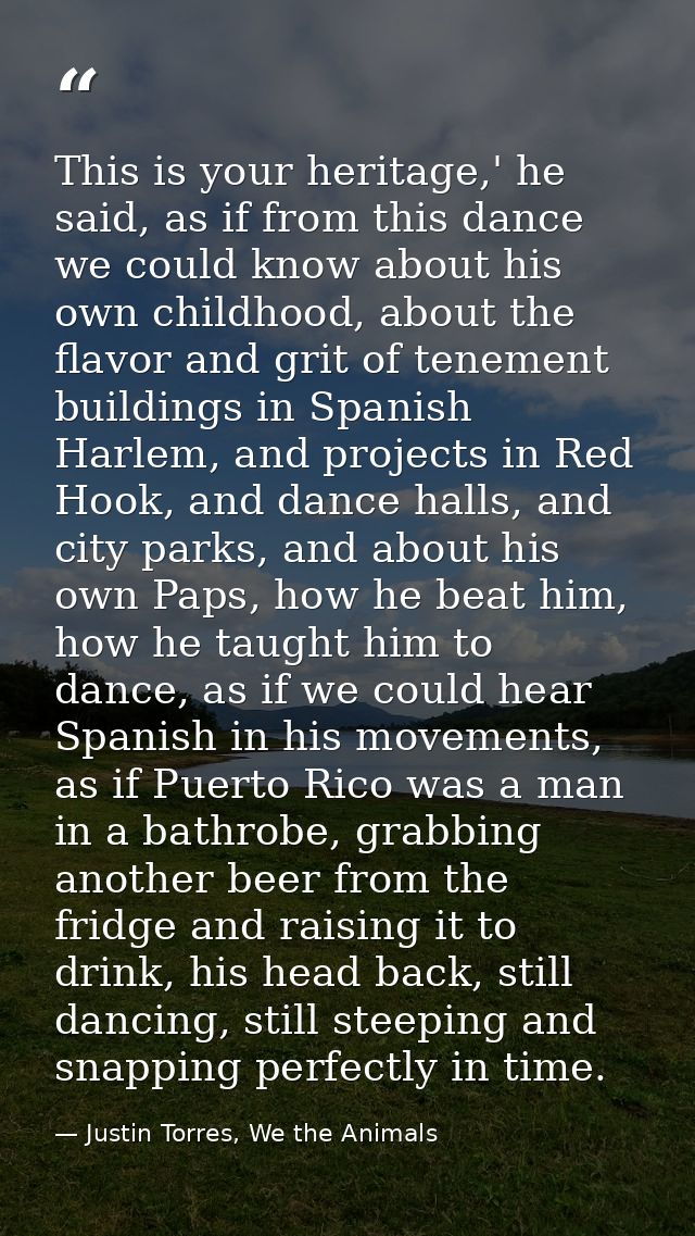 This is your heritage,' he said, as if from this dance we could know about his own childhood, about the flavor and grit  — Justin Torres, We the Animals