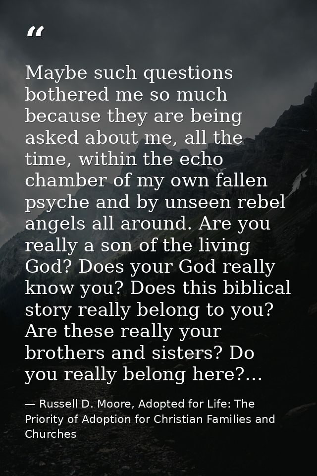 Maybe such questions bothered me so much because they are being asked about me, all the time, within the echo chamber of — Russell D. Moore, Adopted for Life: The Priority of Adoption for Christian Families and Churches