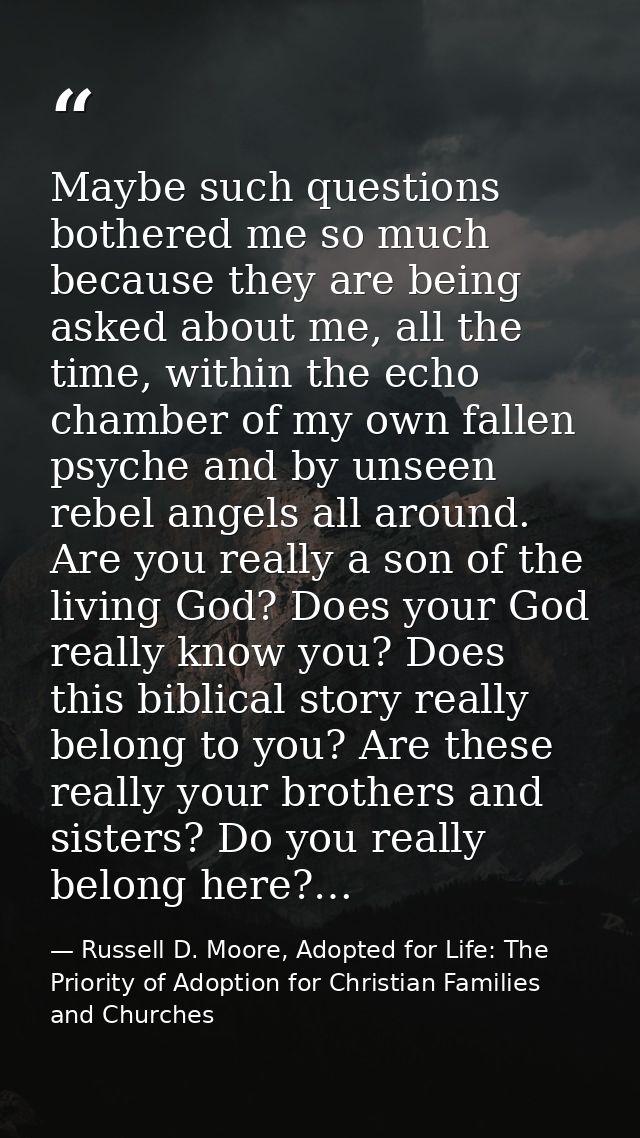Maybe such questions bothered me so much because they are being asked about me, all the time, within the echo chamber of — Russell D. Moore, Adopted for Life: The Priority of Adoption for Christian Families and Churches