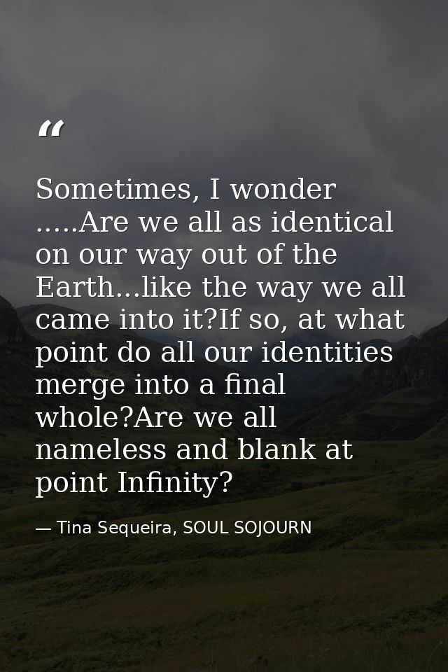 Sometimes, I wonder .....Are we all as identical on our way out of the Earth...like the way we all came into it?If so, a — Tina Sequeira, SOUL SOJOURN