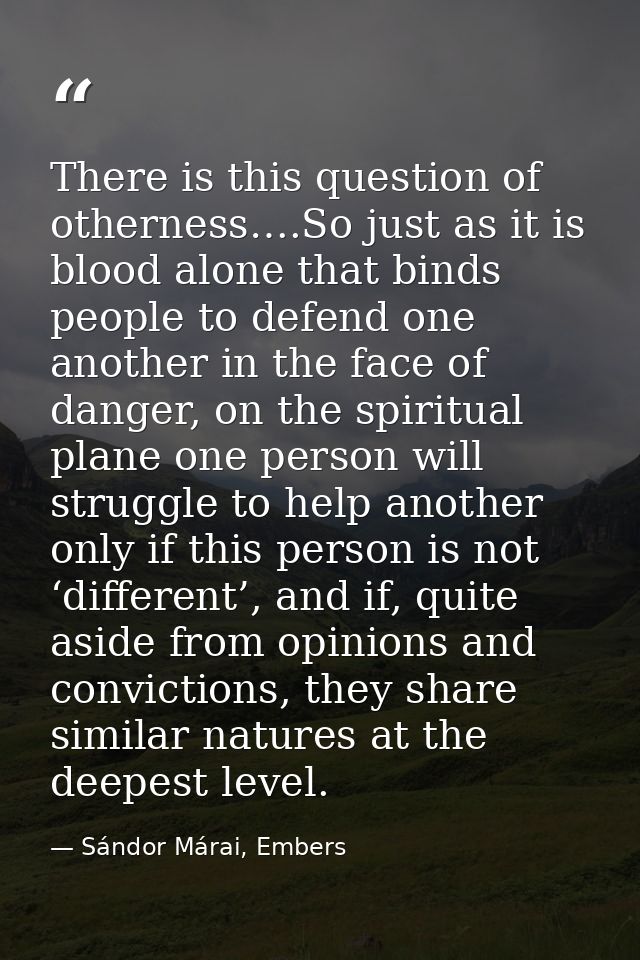There is this question of otherness….So just as it is blood alone that binds people to defend one another in the face of — Sándor Márai, Embers
