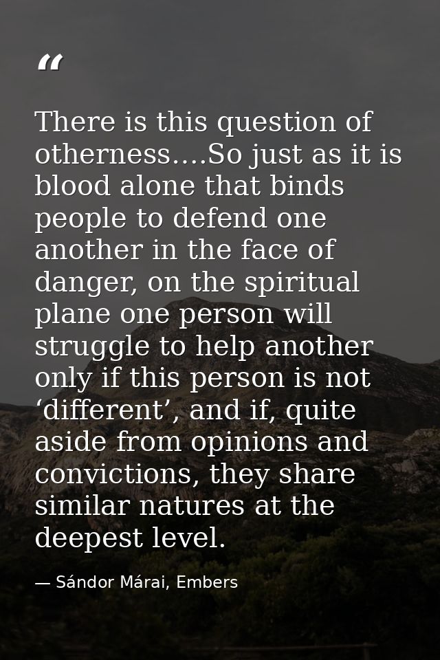 There is this question of otherness….So just as it is blood alone that binds people to defend one another in the face of — Sándor Márai, Embers