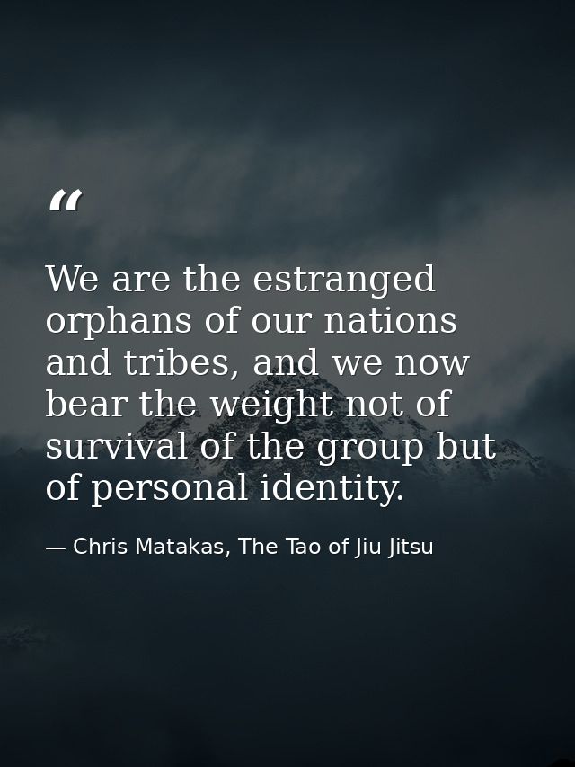 We are the estranged orphans of our nations and tribes, and we now bear the weight not of survival of the group but of p — Chris Matakas, The Tao of Jiu Jitsu