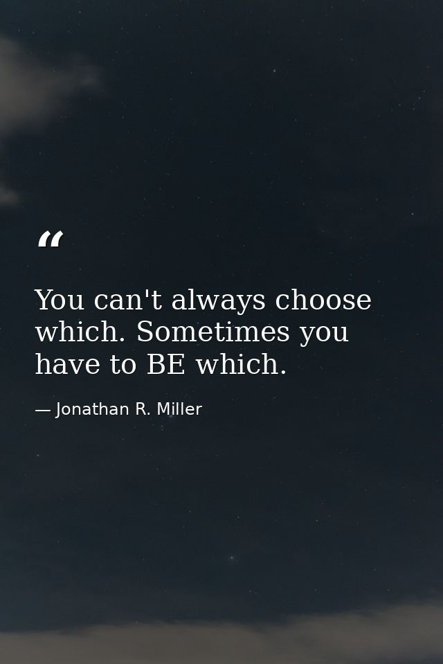 You can't always choose which. Sometimes you have to BE which. — Jonathan R. Miller