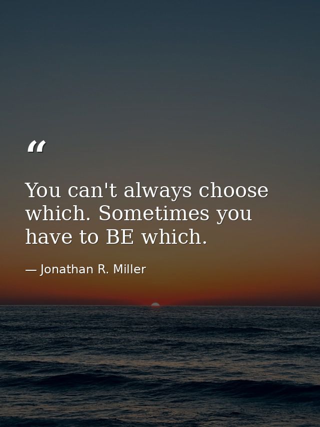 You can't always choose which. Sometimes you have to BE which. — Jonathan R. Miller