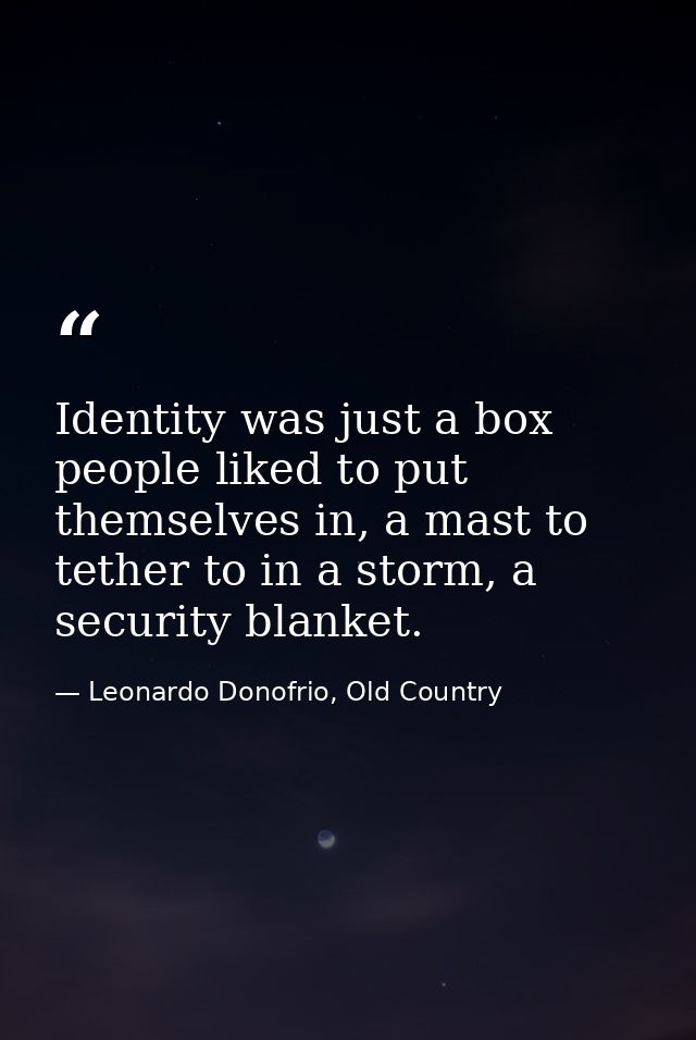 Identity was just a box people liked to put themselves in, a mast to tether to in a storm, a security blanket. — Leonardo Donofrio, Old Country