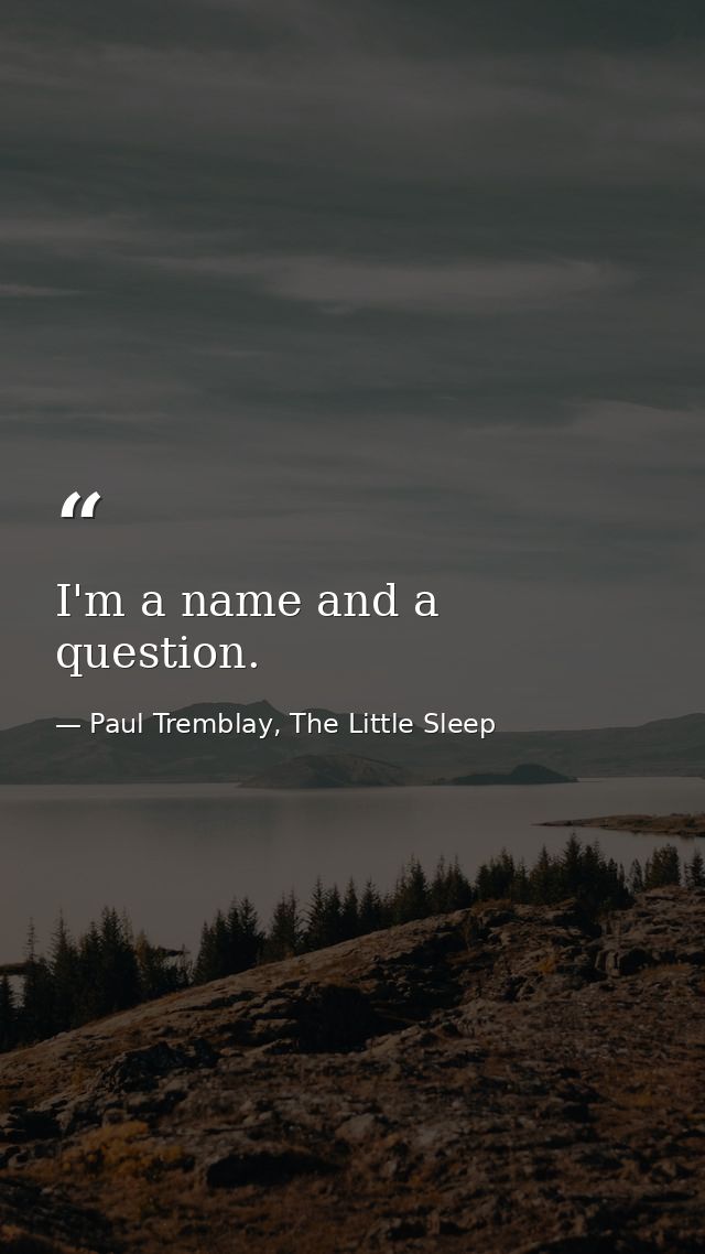 I'm a name and a question. — Paul Tremblay, The Little Sleep