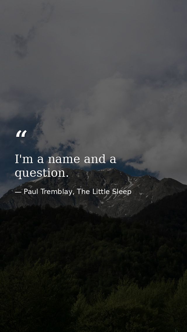I'm a name and a question. — Paul Tremblay, The Little Sleep