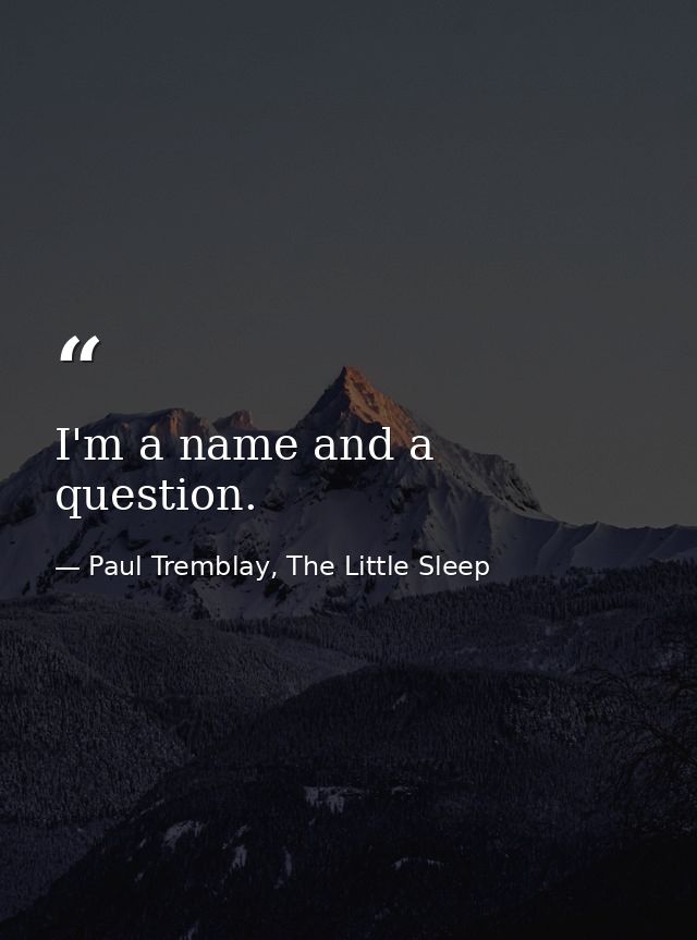 I'm a name and a question. — Paul Tremblay, The Little Sleep