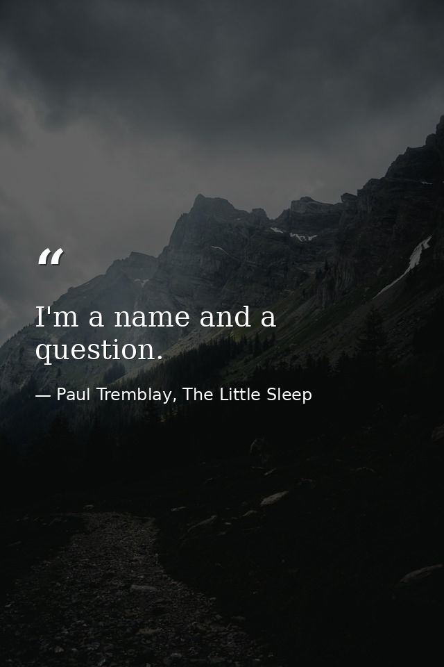 I'm a name and a question. — Paul Tremblay, The Little Sleep