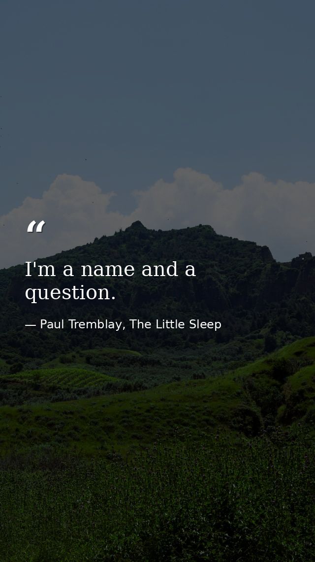 I'm a name and a question. — Paul Tremblay, The Little Sleep