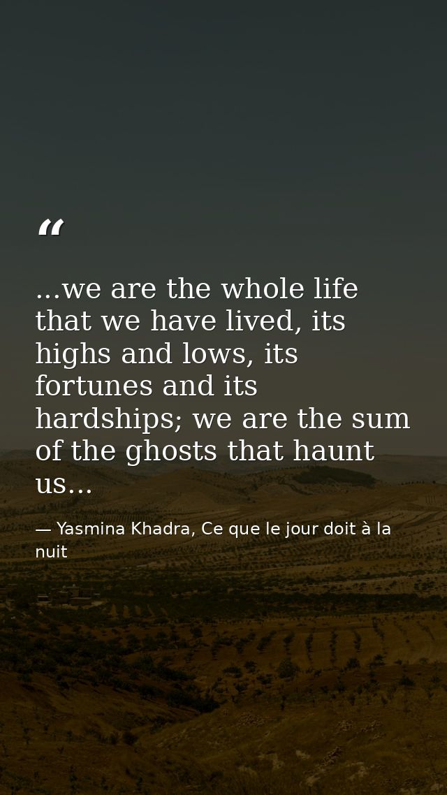 ...we are the whole life that we have lived, its highs and lows, its fortunes and its hardships; we are the sum of the g — Yasmina Khadra, Ce que le jour doit à la nuit