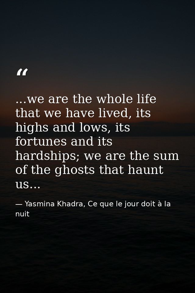 ...we are the whole life that we have lived, its highs and lows, its fortunes and its hardships; we are the sum of the g — Yasmina Khadra, Ce que le jour doit à la nuit