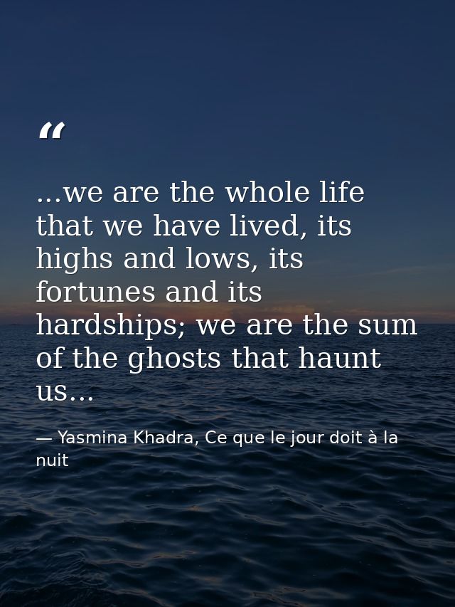 ...we are the whole life that we have lived, its highs and lows, its fortunes and its hardships; we are the sum of the g — Yasmina Khadra, Ce que le jour doit à la nuit