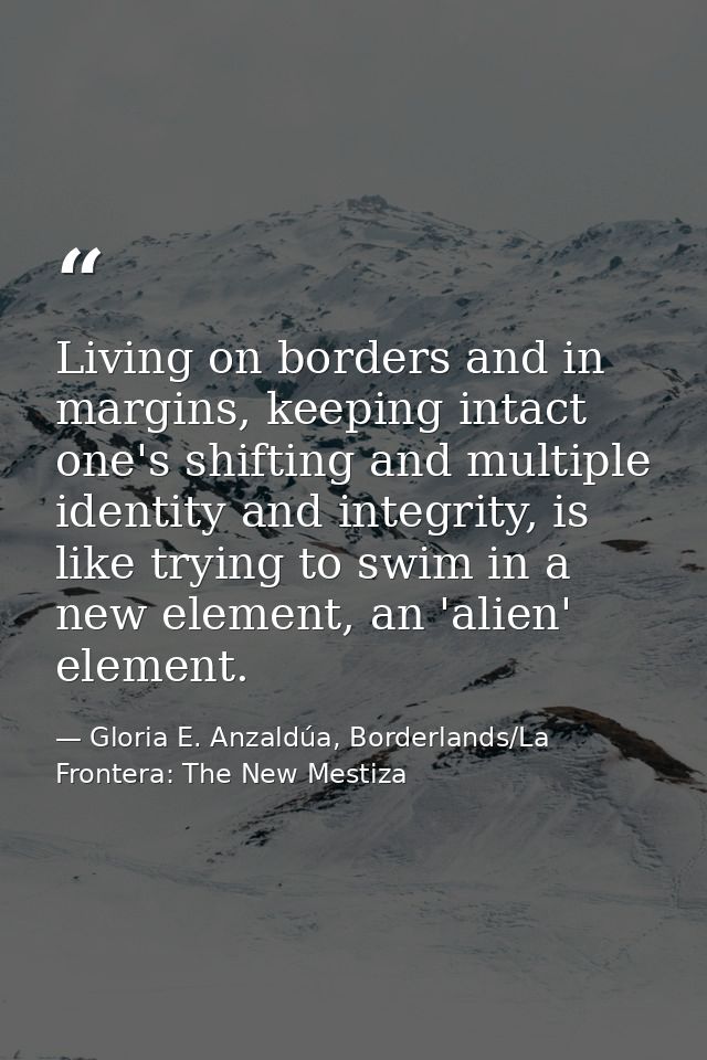 Living on borders and in margins, keeping intact one's shifting and multiple identity and integrity, is like trying to s — Gloria E. Anzaldúa, Borderlands/La Frontera: The New Mestiza