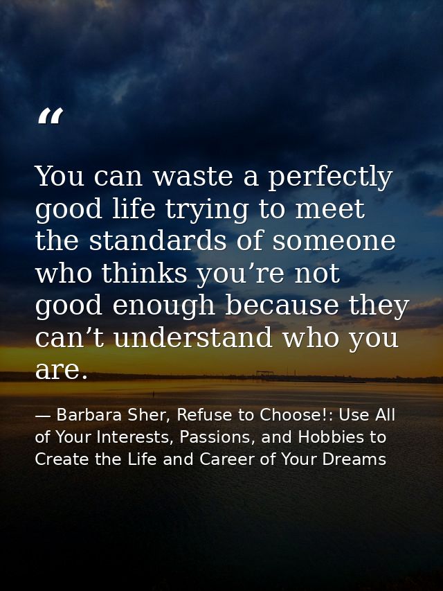 You can waste a perfectly good life trying to meet the standards of someone who thinks you’re not good enough because th — Barbara Sher, Refuse to Choose!: Use All of Your Interests, Passions, and Hobbies to Create the Life and Career of Your Dreams