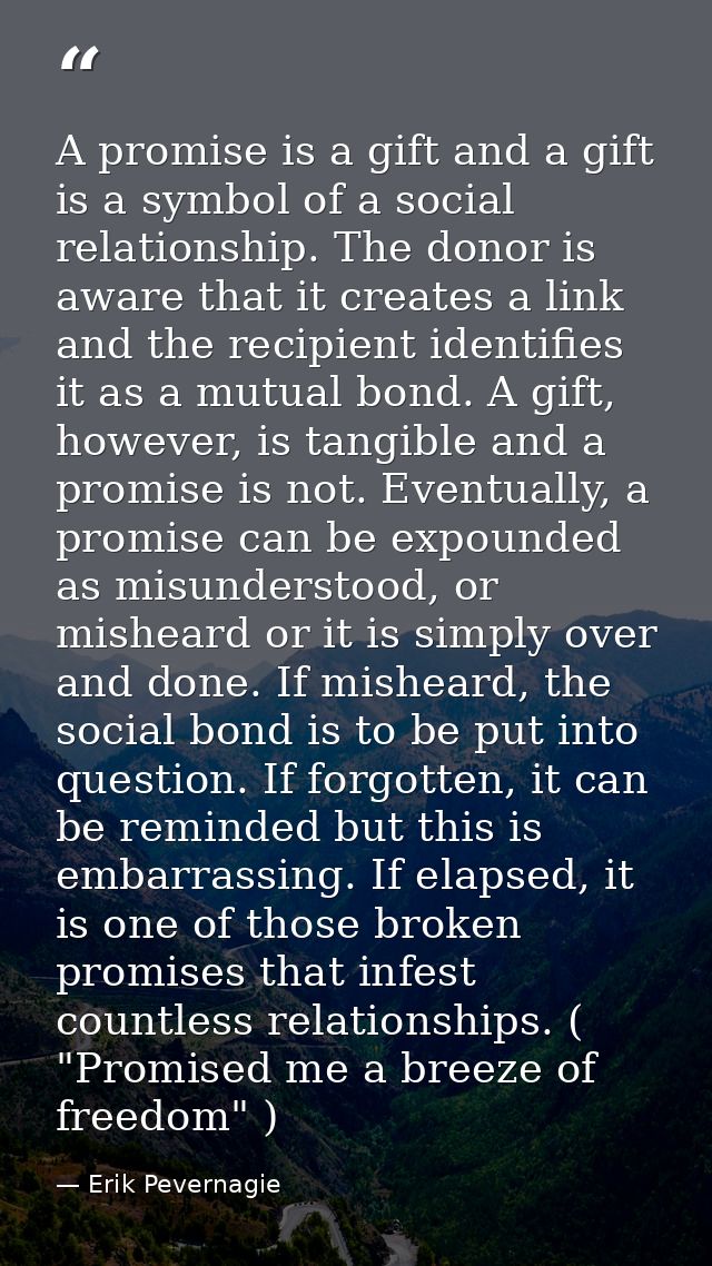 A promise is a gift and a gift is a symbol of a social relationship. The donor is aware that it creates a link and the r — Erik Pevernagie