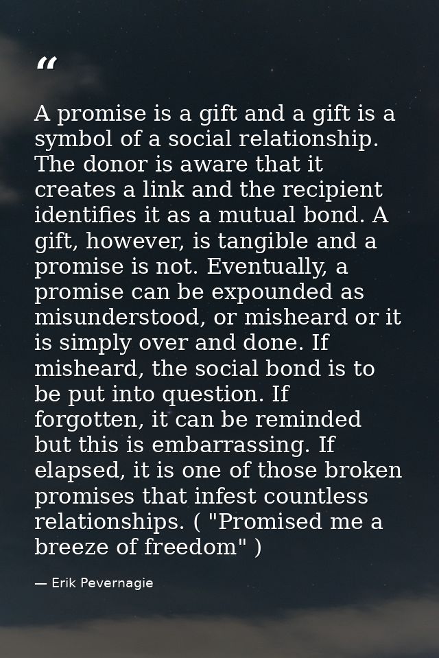 A promise is a gift and a gift is a symbol of a social relationship. The donor is aware that it creates a link and the r — Erik Pevernagie