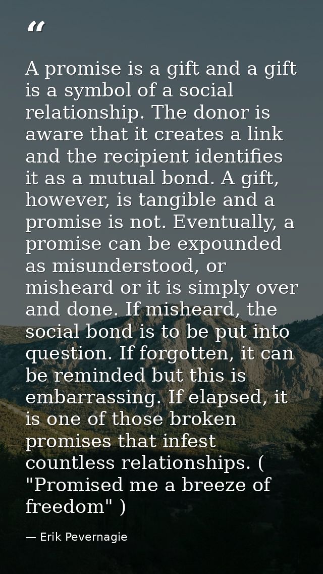 A promise is a gift and a gift is a symbol of a social relationship. The donor is aware that it creates a link and the r — Erik Pevernagie