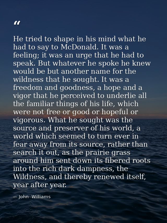 He tried to shape in his mind what he had to say to McDonald. It was a feeling; it was an urge that he had to speak. But — John  Williams