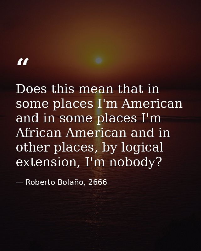 Does this mean that in some places I'm American and in some places I'm African American and in other places, by logical  — Roberto Bolaño, 2666