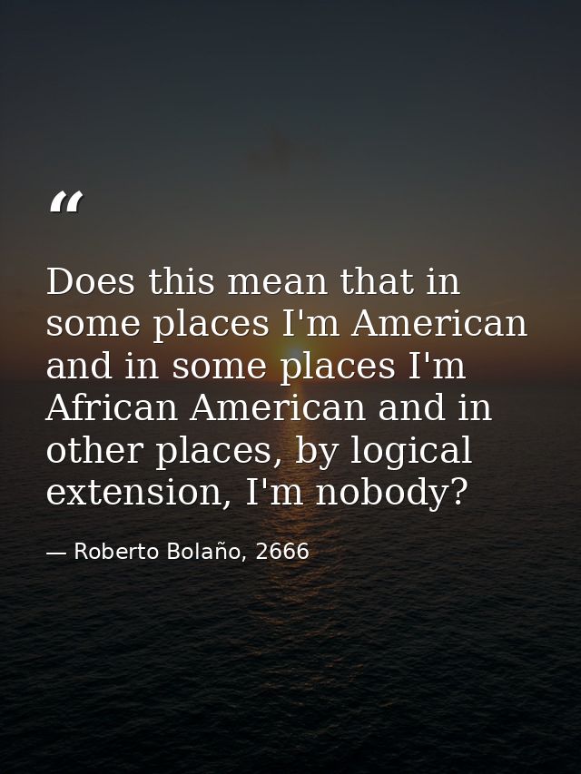 Does this mean that in some places I'm American and in some places I'm African American and in other places, by logical  — Roberto Bolaño, 2666