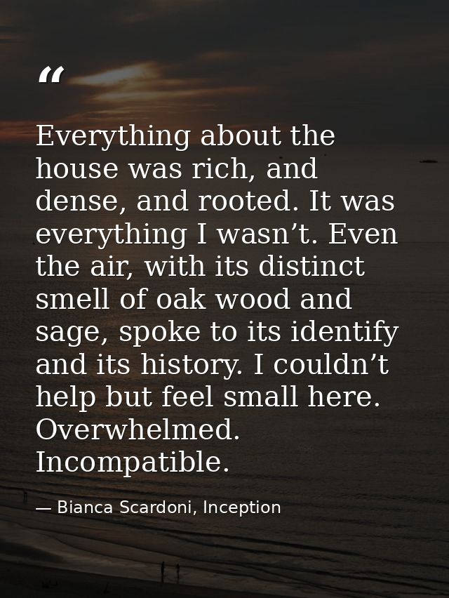 Everything about the house was rich, and dense, and rooted. It was everything I wasn’t. Even the air, with its distinct  — Bianca Scardoni, Inception
