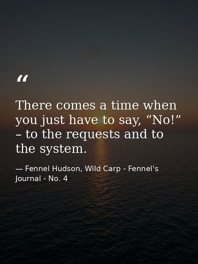 There comes a time when you just have to say, “No!” – to the requests and to the system. — Fennel Hudson, Wild Carp - Fennel's Journal - No. 4