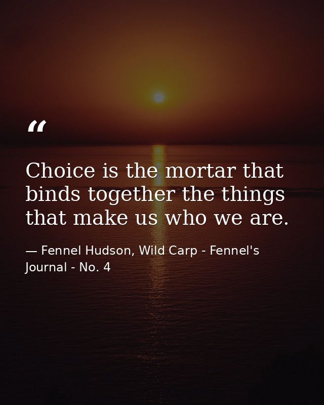 Choice is the mortar that binds together the things that make us who we are. — Fennel Hudson, Wild Carp - Fennel's Journal - No. 4