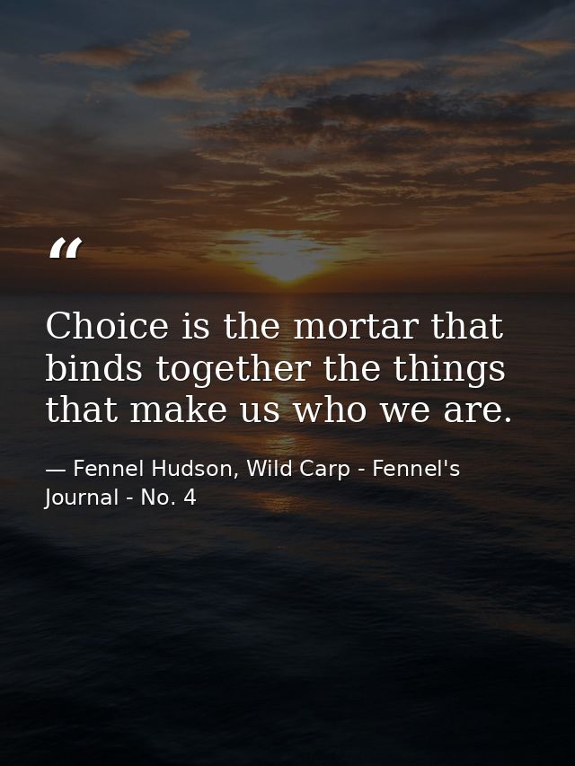 Choice is the mortar that binds together the things that make us who we are. — Fennel Hudson, Wild Carp - Fennel's Journal - No. 4