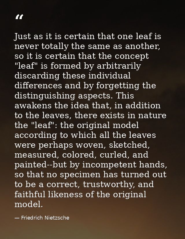 Just as it is certain that one leaf is never totally the same as another, so it is certain that the concept "leaf" is fo — Friedrich Nietzsche