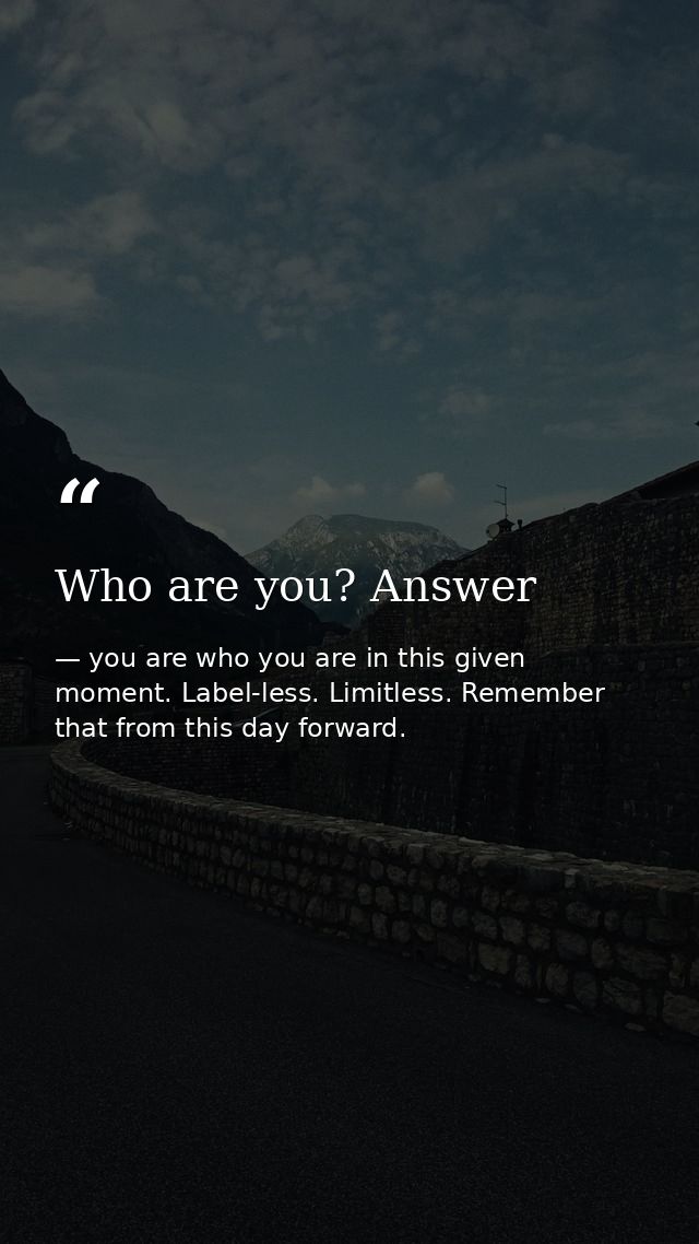 Who are you? Answer — you are who you are in this given moment. Label-less. Limitless. Remember that from this day forward.