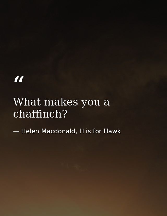 What makes you a chaffinch? — Helen Macdonald, H is for Hawk