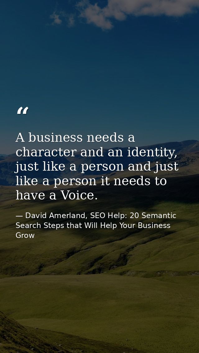 A business needs a character and an identity, just like a person and just like a person it needs to have a Voice. — David Amerland, SEO Help: 20 Semantic Search Steps that Will Help Your Business Grow