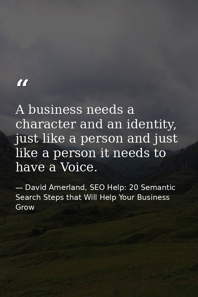A business needs a character and an identity, just like a person and just like a person it needs to have a Voice. — David Amerland, SEO Help: 20 Semantic Search Steps that Will Help Your Business Grow