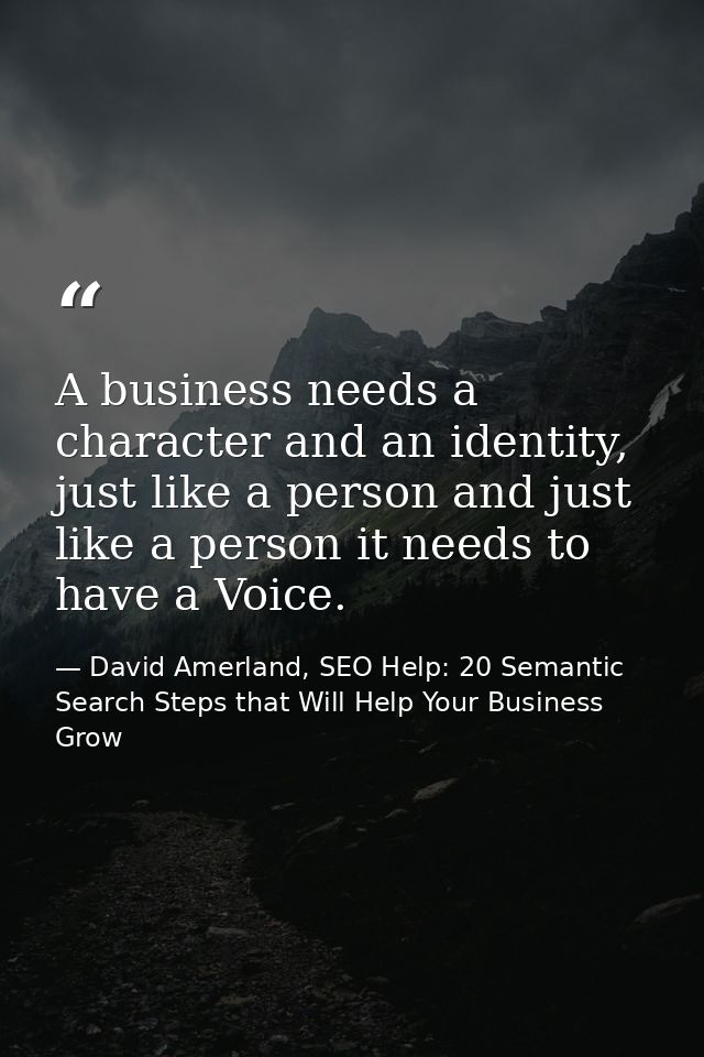 A business needs a character and an identity, just like a person and just like a person it needs to have a Voice. — David Amerland, SEO Help: 20 Semantic Search Steps that Will Help Your Business Grow