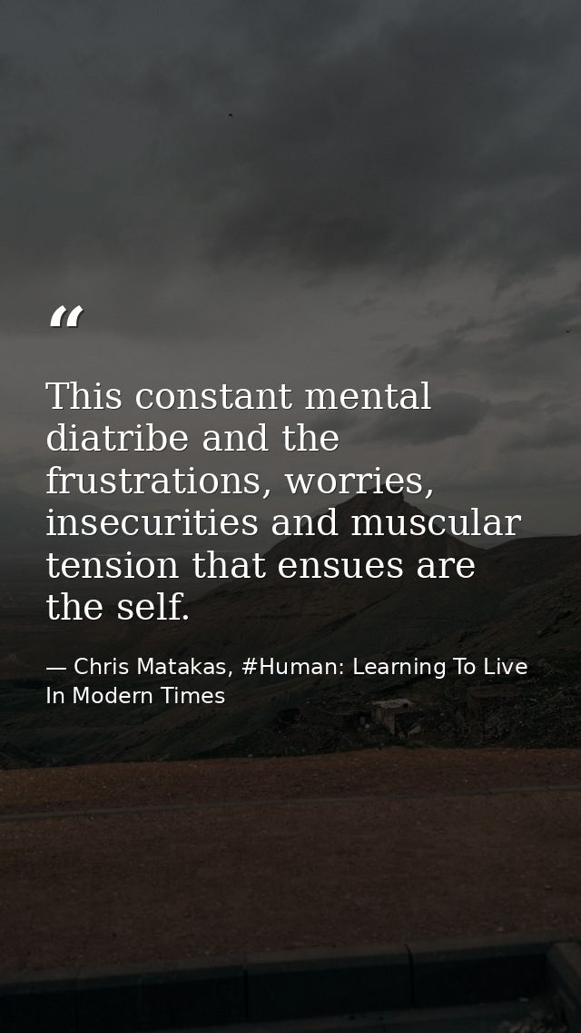 This constant mental diatribe and the frustrations, worries, insecurities and muscular tension that ensues are the self. — Chris Matakas, #Human: Learning To Live In Modern Times