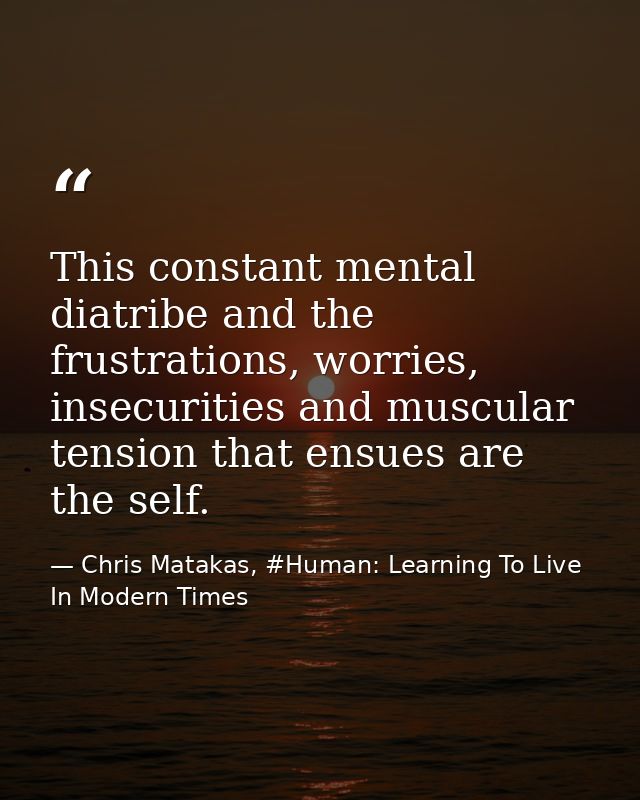 This constant mental diatribe and the frustrations, worries, insecurities and muscular tension that ensues are the self. — Chris Matakas, #Human: Learning To Live In Modern Times