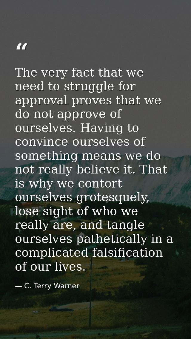 The very fact that we need to struggle for approval proves that we do not approve of ourselves. Having to convince ourse — C. Terry Warner